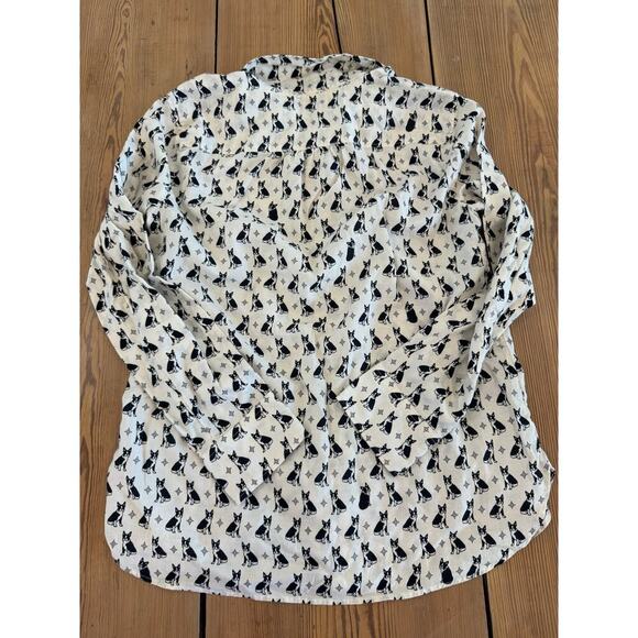 Talbots‎ Button Up Medium Boston Terrier Black White - Picture 2 of 5